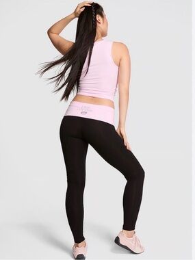 PINK Victoria's Secret Pink & Black Foldover Skinny Leggings 800 LUV PINK